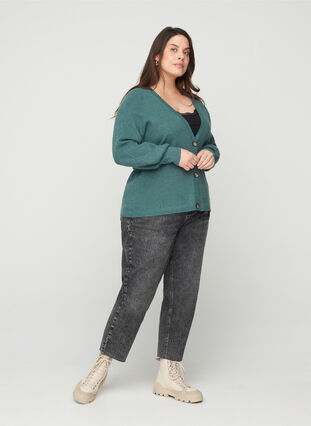 Short knitted cardigan with buttons, Sea Pine Mel., Model image number 2