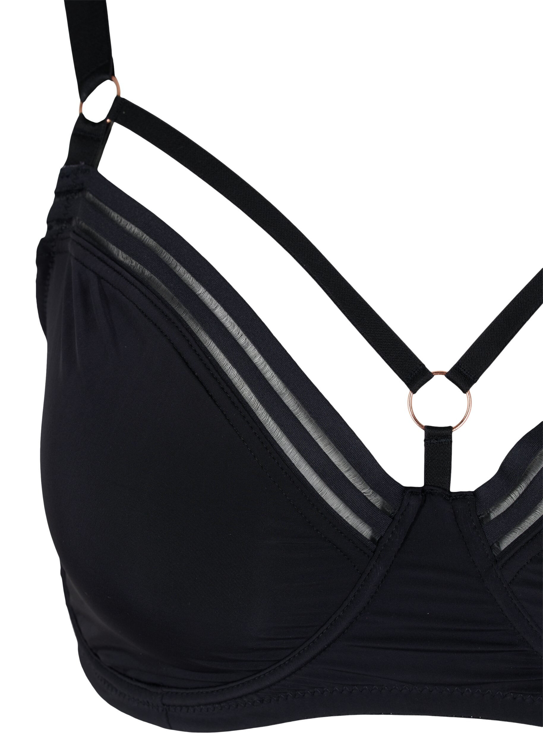 Zizzifashion Full cover underwired bra with string details, Black, Packshot image number 2