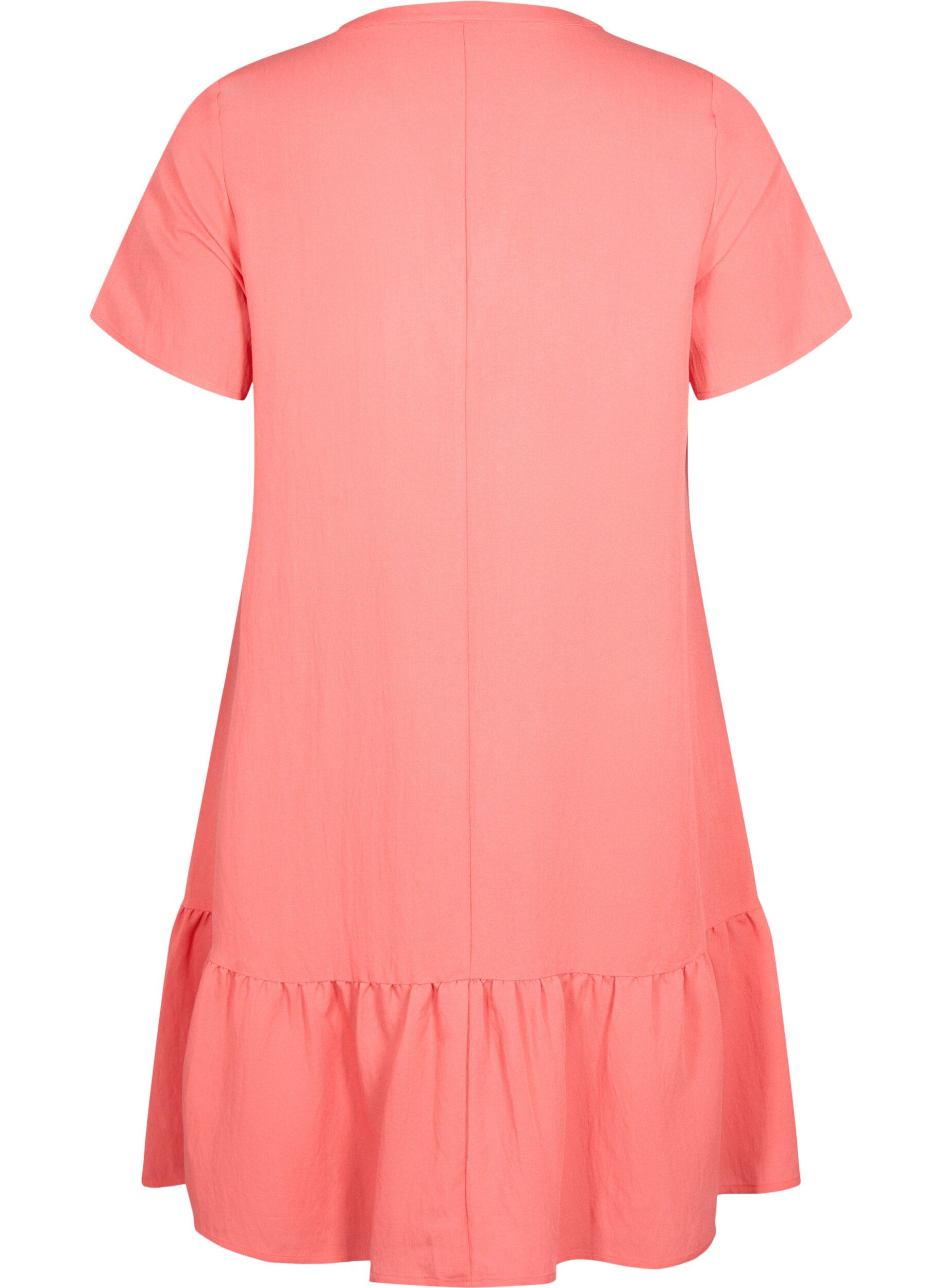 Zizzifashion Short-sleeved viscose dress with v-neckline, Coral, Packshot image number 1