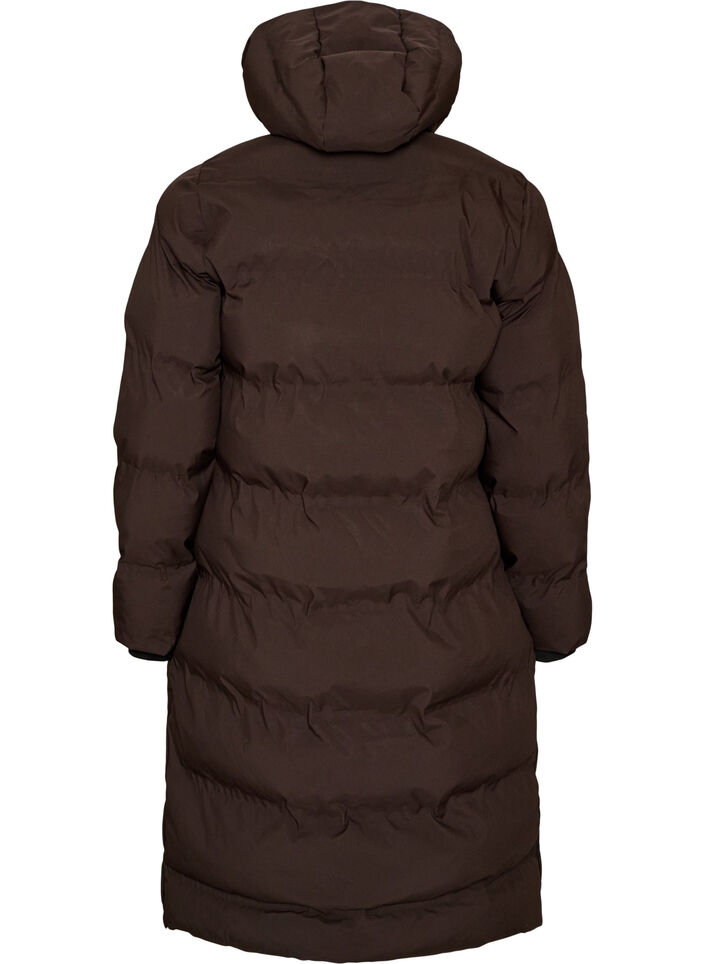 Long puffer winter coat with hood, Brown, Packshot image number 1