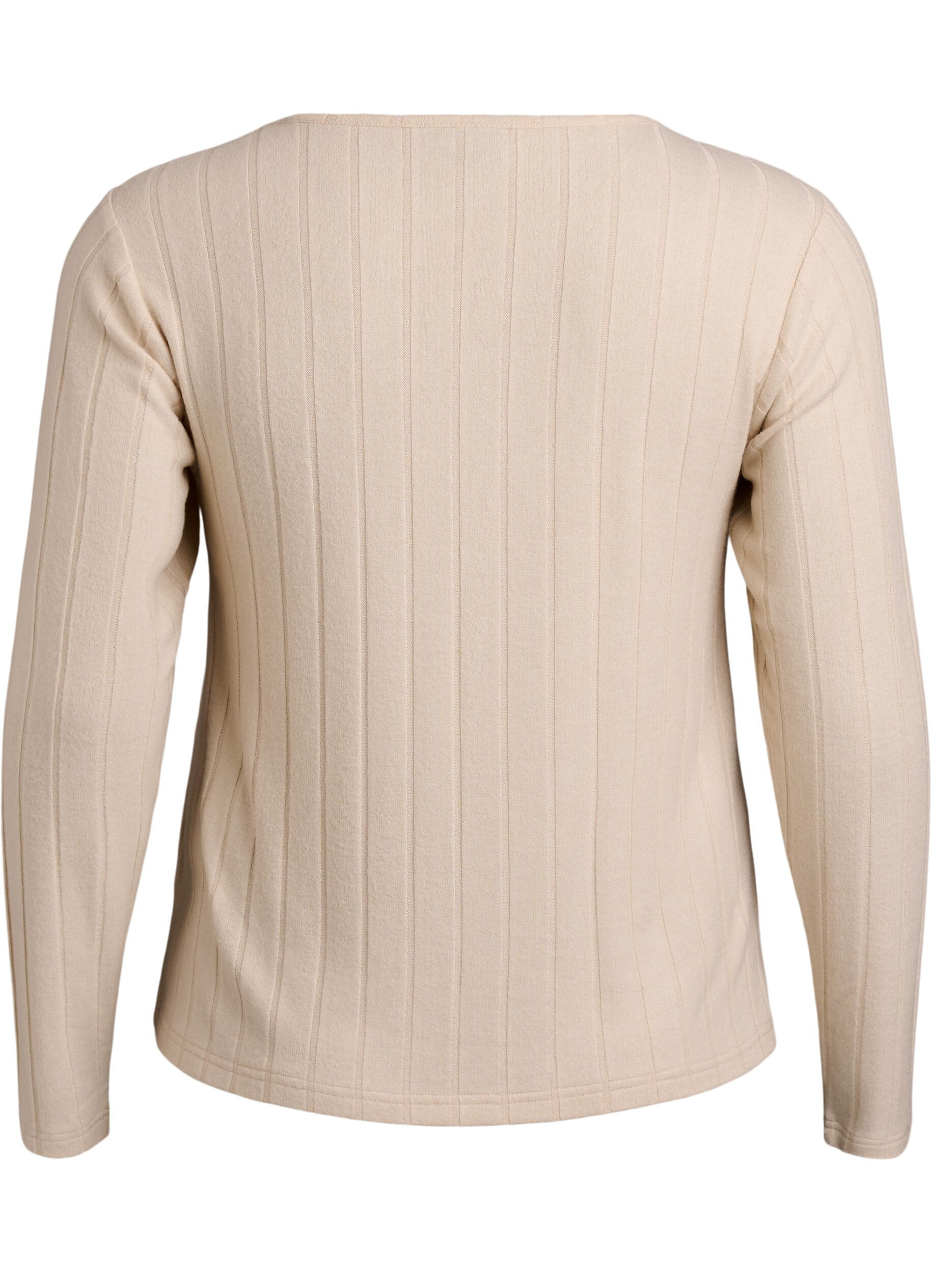 Zizzifashion Jersey blouse with a square neck and ribbed texture, Beige, Packshot image number 1