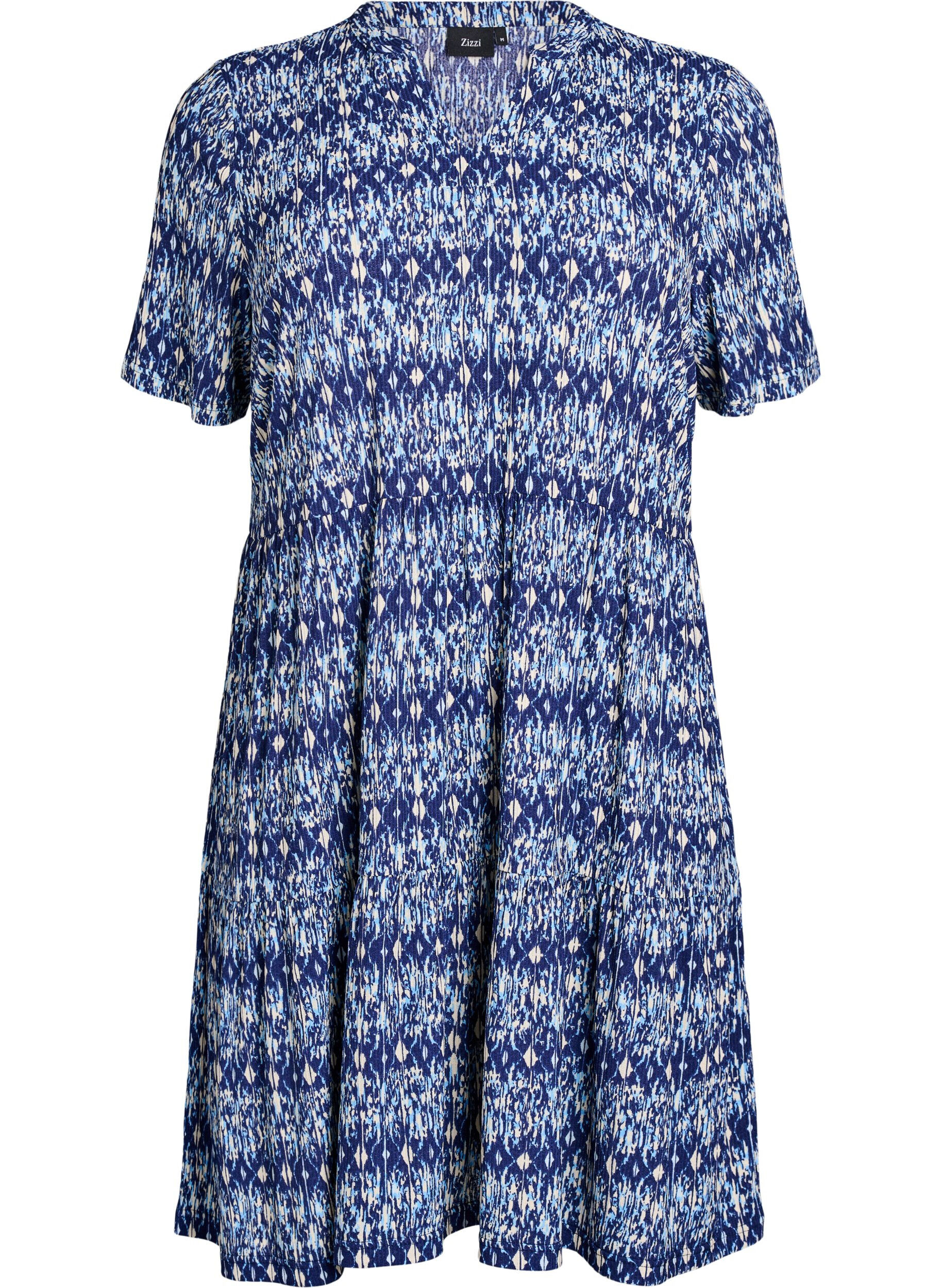 Zizzifashion Patterned dress with panels, Blue, Packshot image number 0