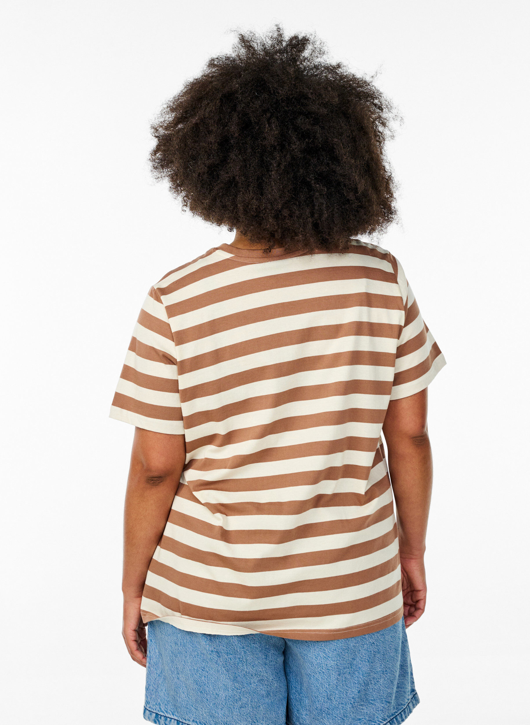 Zizzifashion Organic cotton T-shirt with stripes and text, Brown, Model image number 2