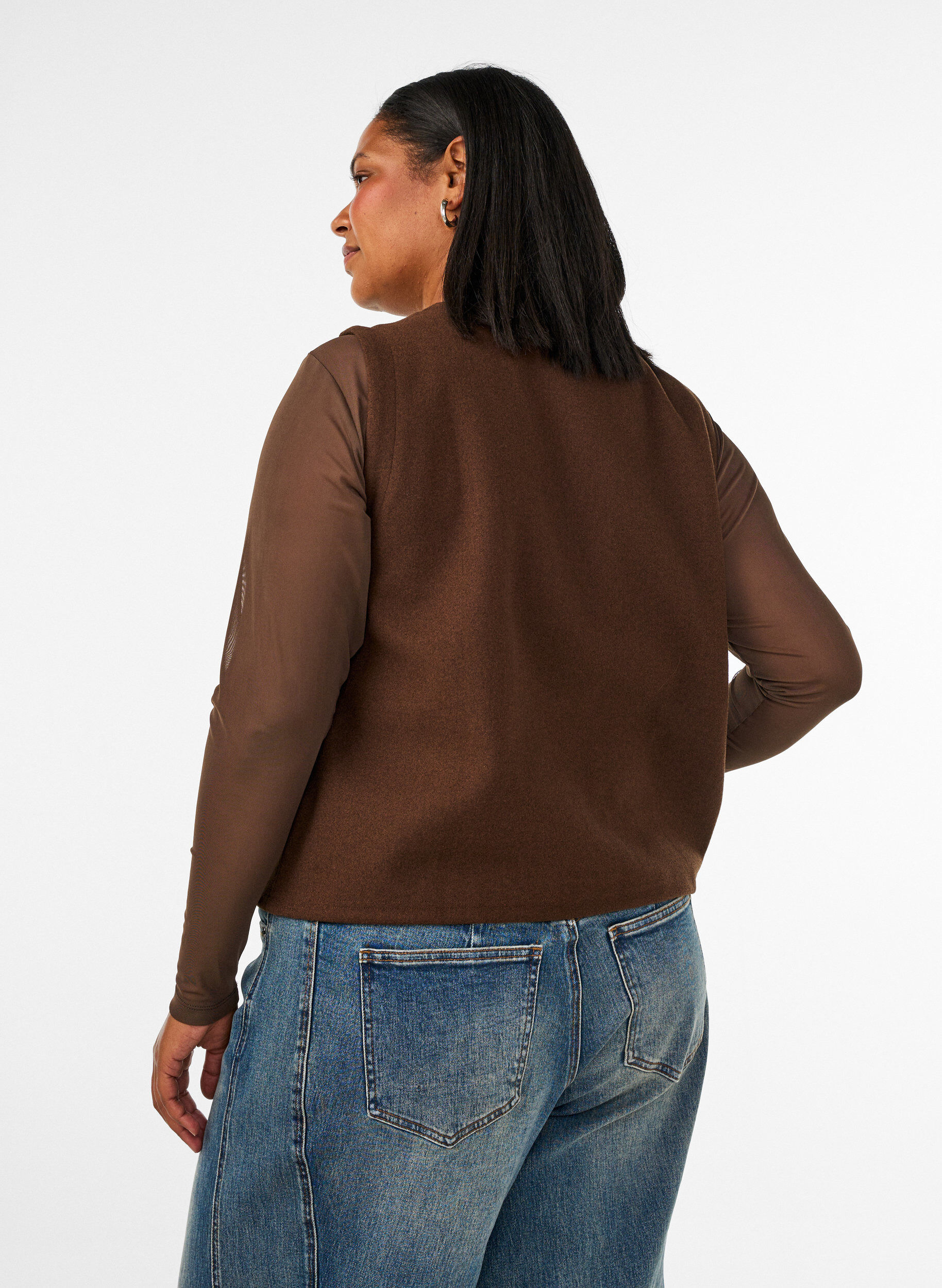 ZizzifashionMesh blouse with long sleeves, Brown, Model image number 2