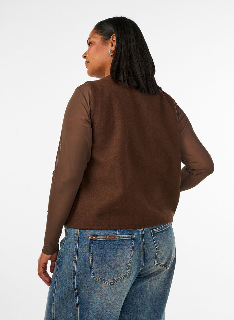 Mesh blouse with long sleeves, Brown, Model image number 2