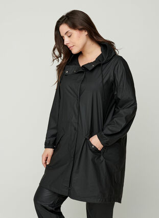 Hooded raincoat with taped seams, Black, Model image number 0