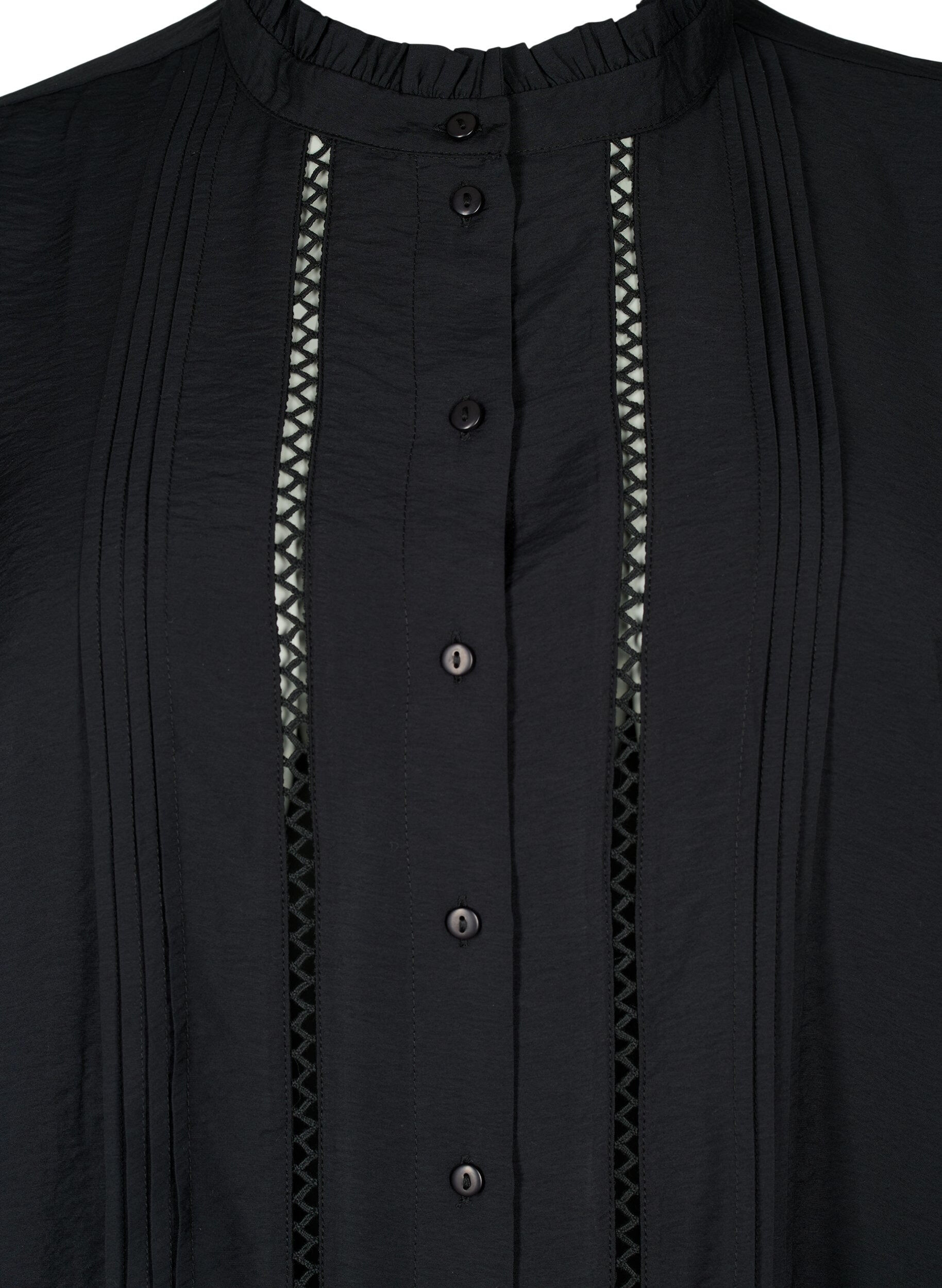 Zizzifashion Viscose shirt blouse with ruffle collar, Black, Packshot image number 2