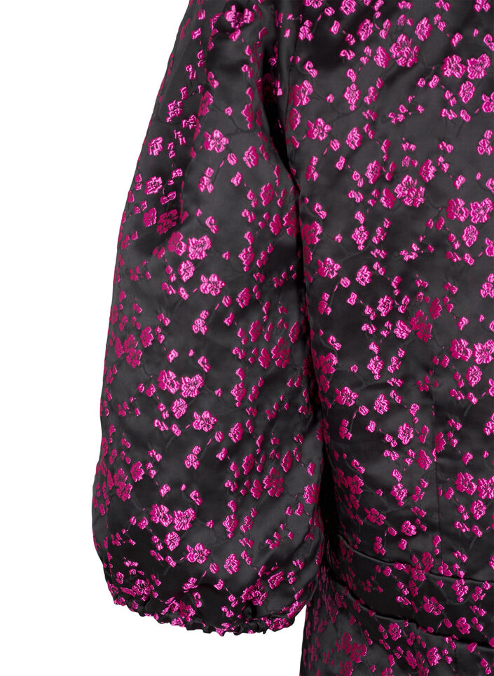 Knee-length dress with embroidered flowers, Black Pink Flower, Packshot image number 3