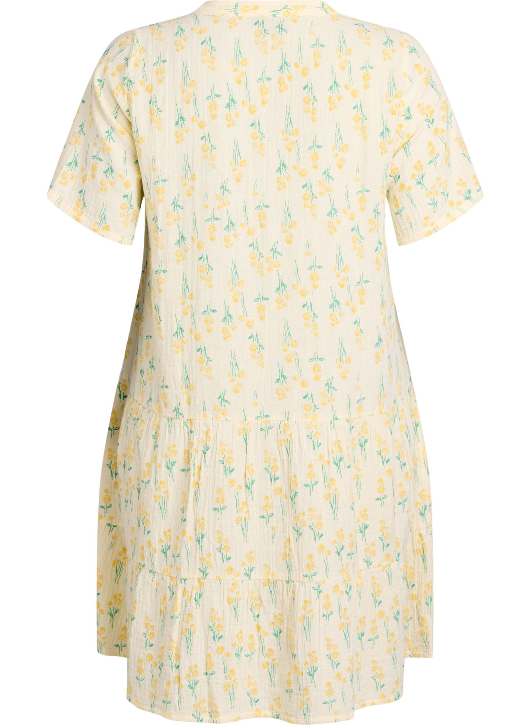 ZizzifashionShort A-line dress in cotton muslin, Yellow, Packshot image number 1