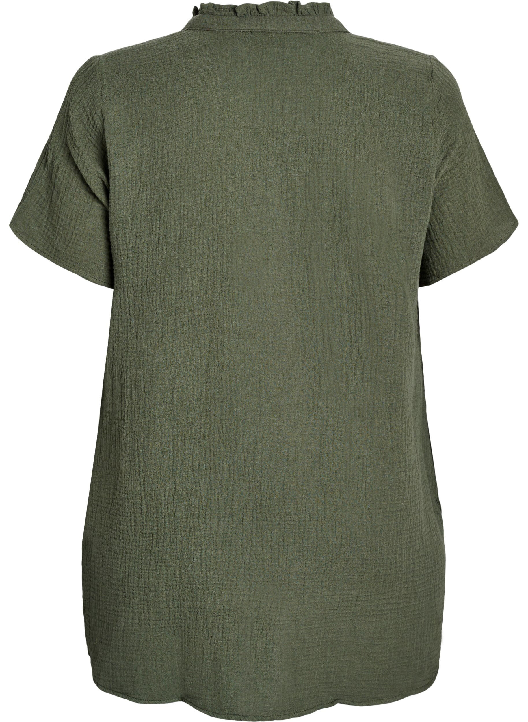 Zizzifashion Cotton muslin tunic with short sleeves, Green, Packshot image number 1