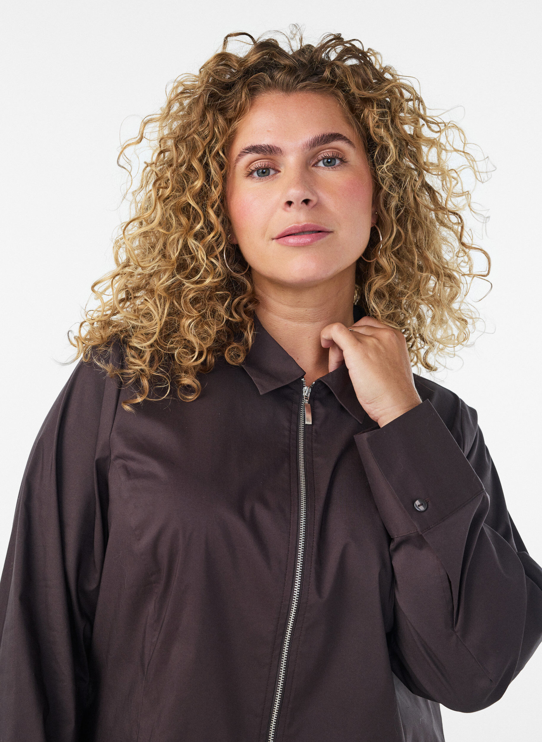 ZizzifashionShort shirt with a two-way zip, Brown, Model image number 3