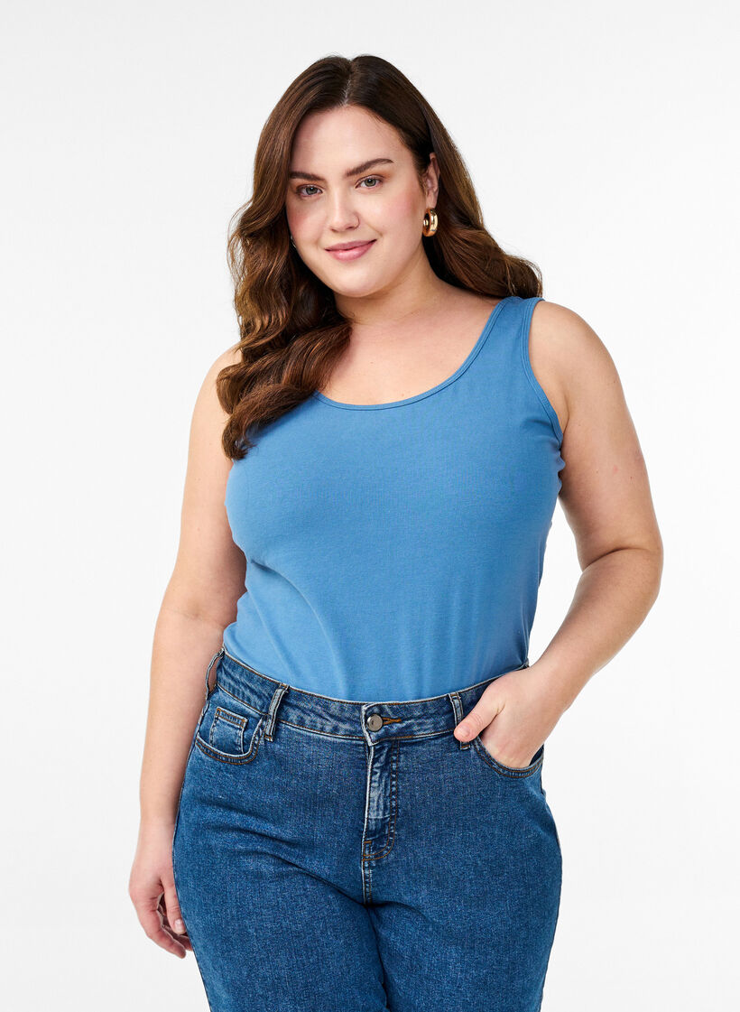 Cotton basic top, Blue, Model image number 0