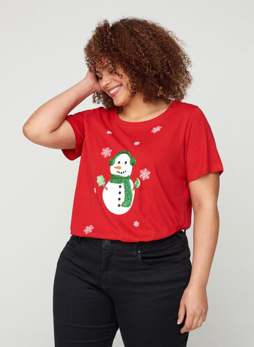 Christmas t-shirt with sequins, Red, Model image number 0