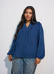Blouse with V-neck and crochet band, Blue, Model image number 0