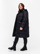Long puffer jacket with pockets and hood, Black, Model image number 1