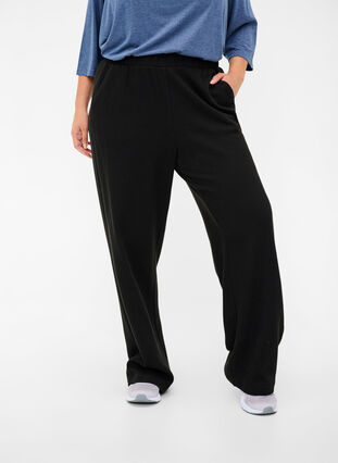 Structured cotton wide leg trousers, Black, Model image number 2