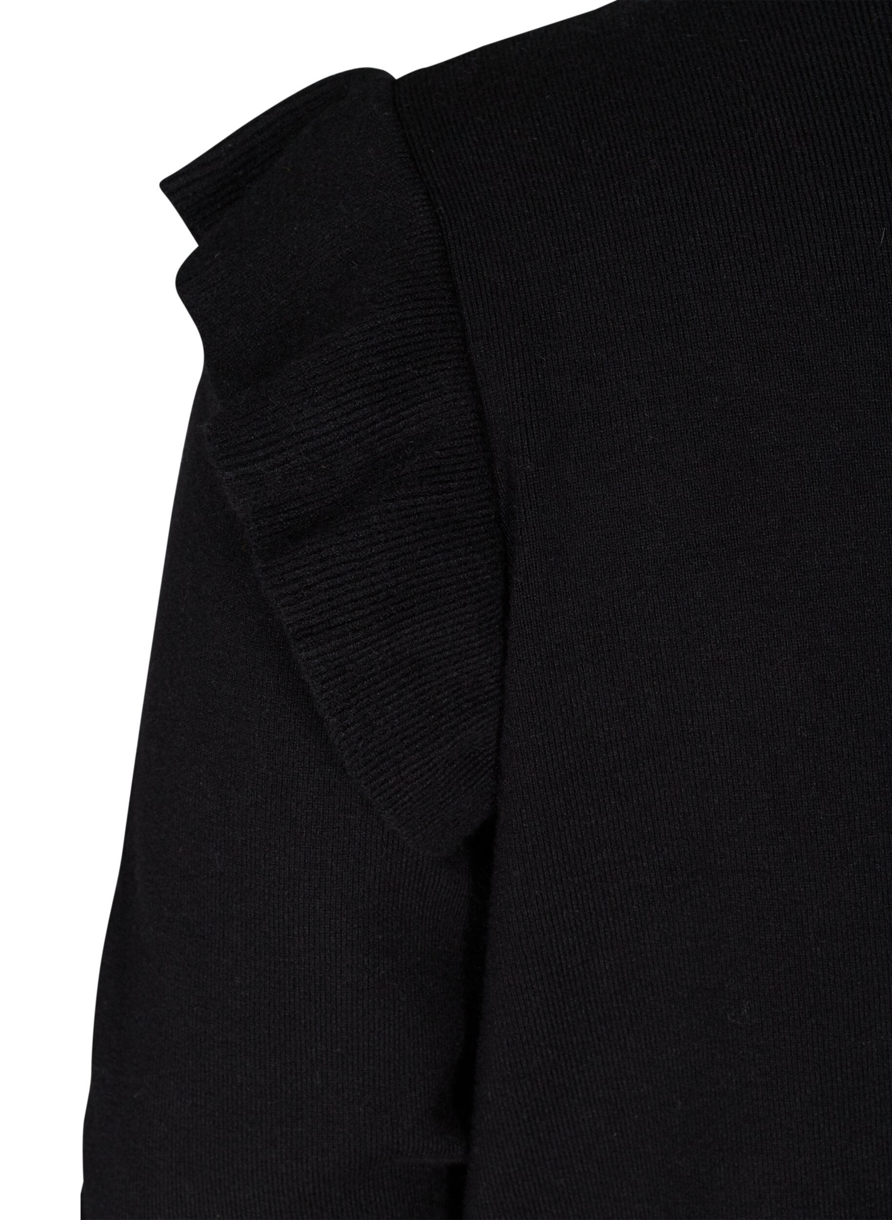 Zizzifashion Knitted cardigan with ruffles and pockets, Black, Packshot image number 3
