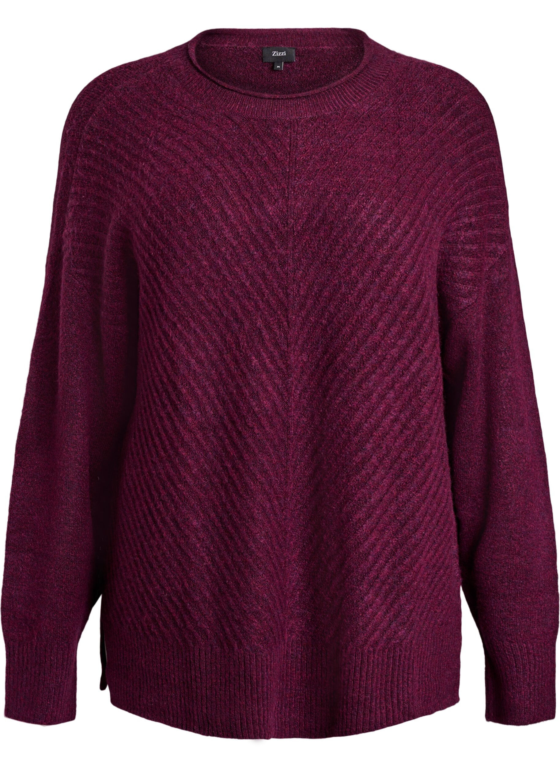 ZizzifashionKnitted blouse with V-shaped rib pattern and slits, Purple, Packshot image number 0