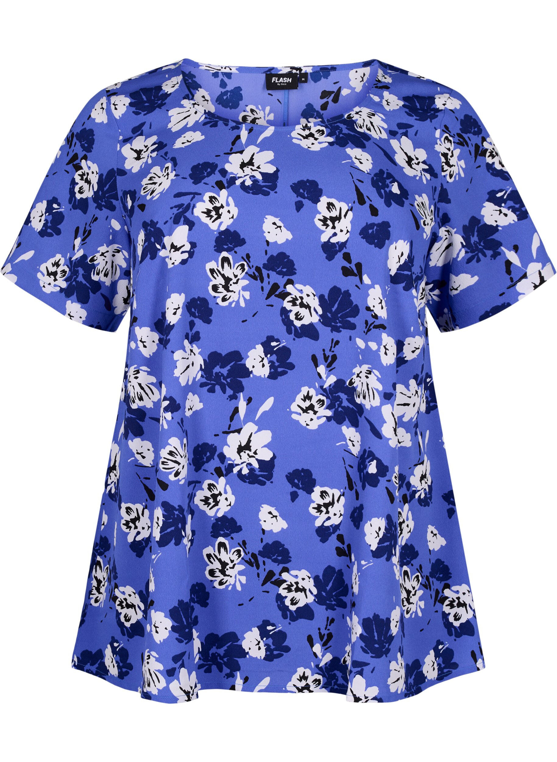 Zizzifashion FLASH - Blouse with short sleeves and print, Amparo Blue Flower, Packshot image number 0