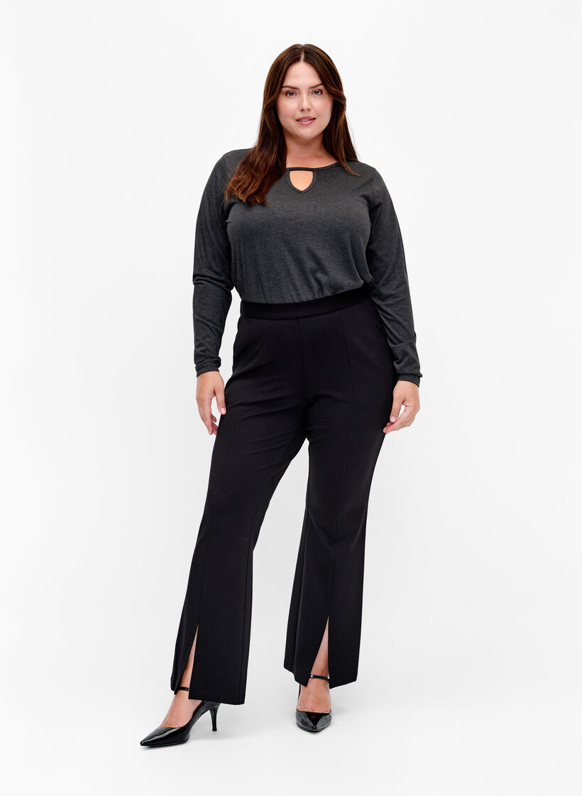 Melange blouse with long sleeves, Black Mel. , Model image number 2