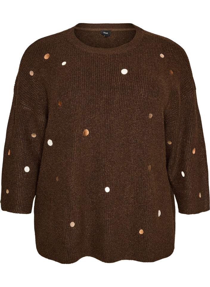 Knitted blouse with small embroidered motifs, Brown, Packshot image number 0