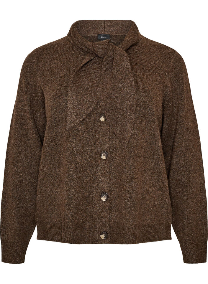 Cardigan with bow ties and buttons, Brown, Packshot image number 0