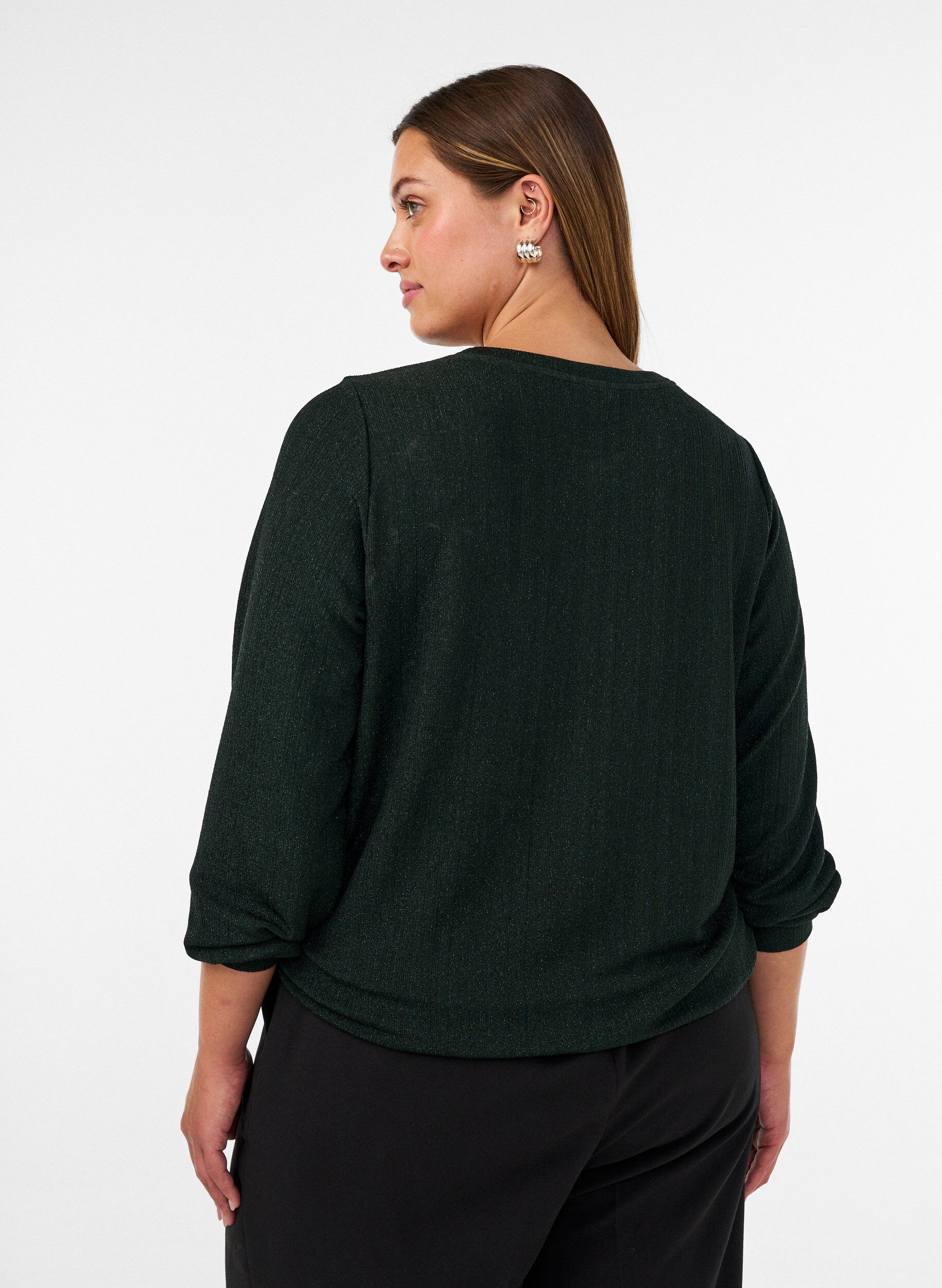 ZizzifashionBlouse with vertical texture and glitter thread, Green, Model image number 2