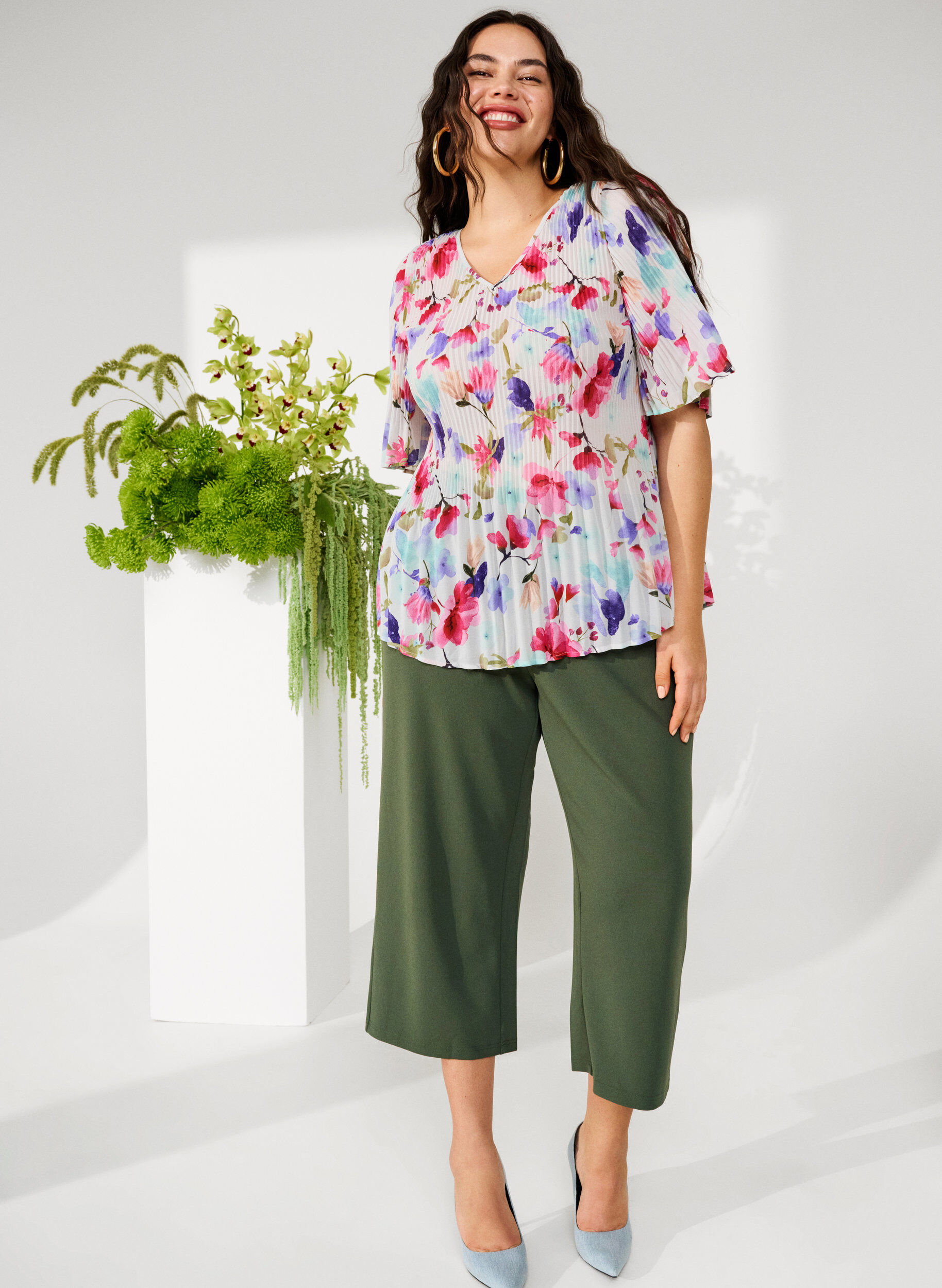 Zizzifashion Loose fit 7/8 trousers, Green, Image image number 0