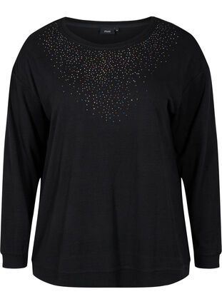 Long -sleeved blouse with glitter, Black, Packshot image number 0
