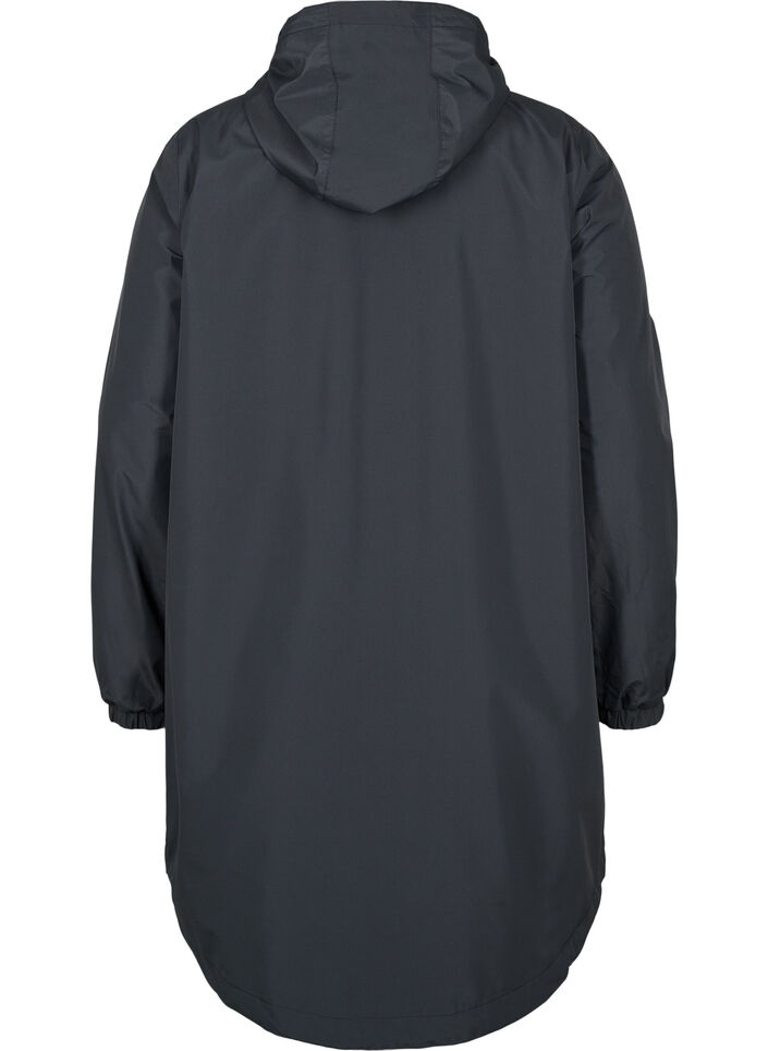 Hooded rain jacket with reflective piping, Black, Packshot image number 1