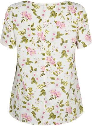 FLASH - Blouse with short sleeves and print, Off White Flower, Packshot image number 1