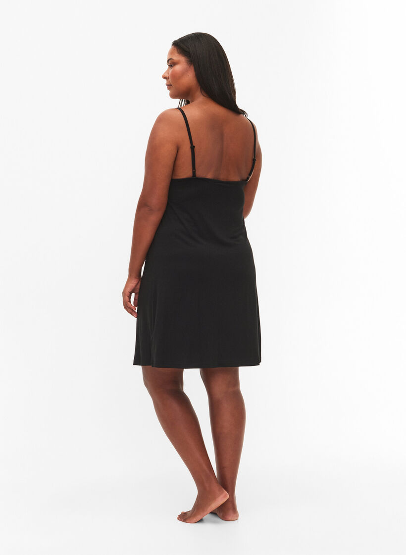 Viscose nightgown with lace trim, Black, Model image number 2