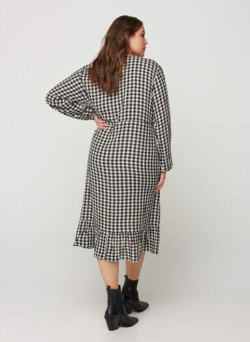 Checked viscose wrap dress, Check, Model image number 1