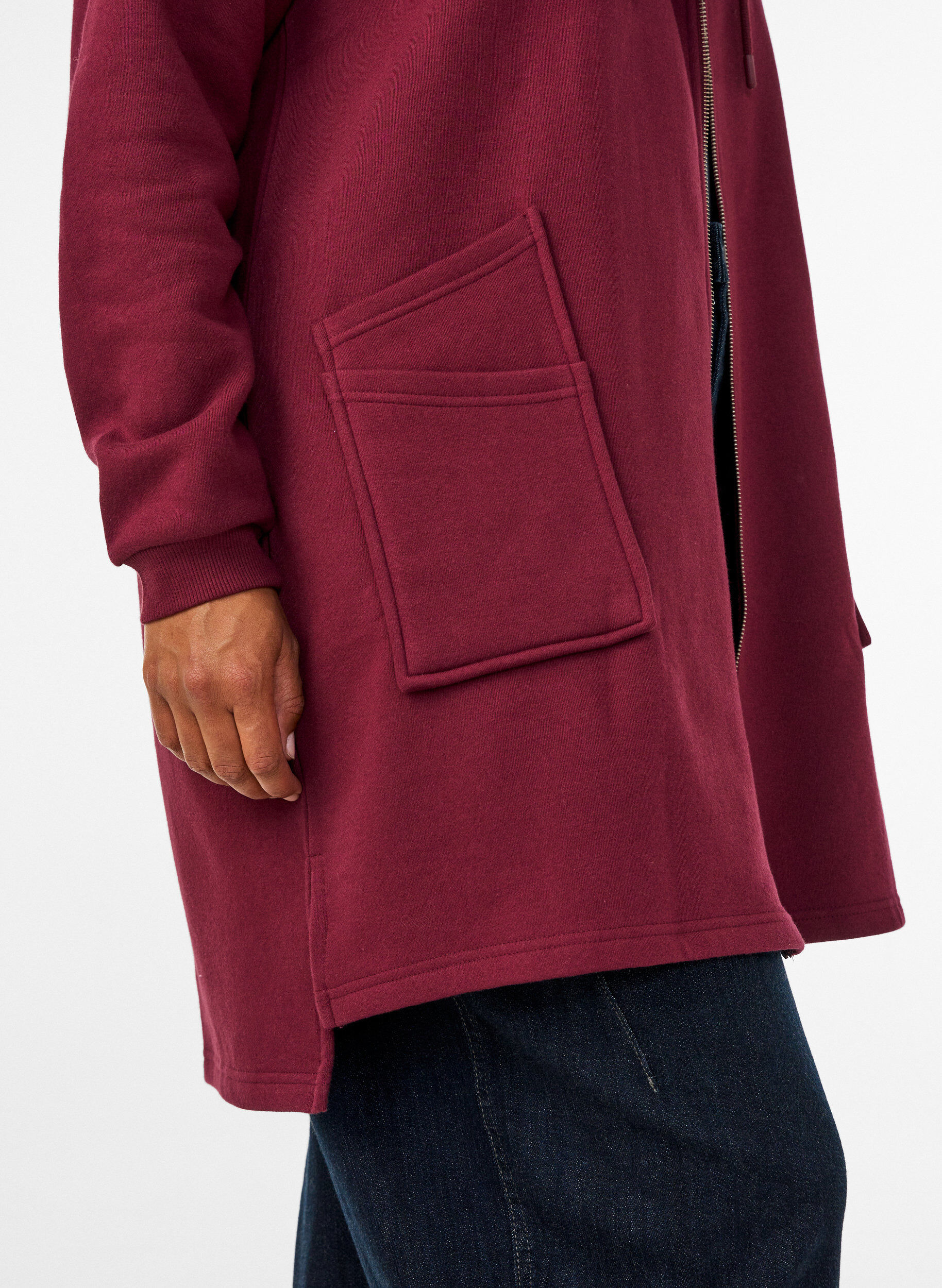 ZizzifashionLong hooded cardigan with zipper, Red, Model image number 3