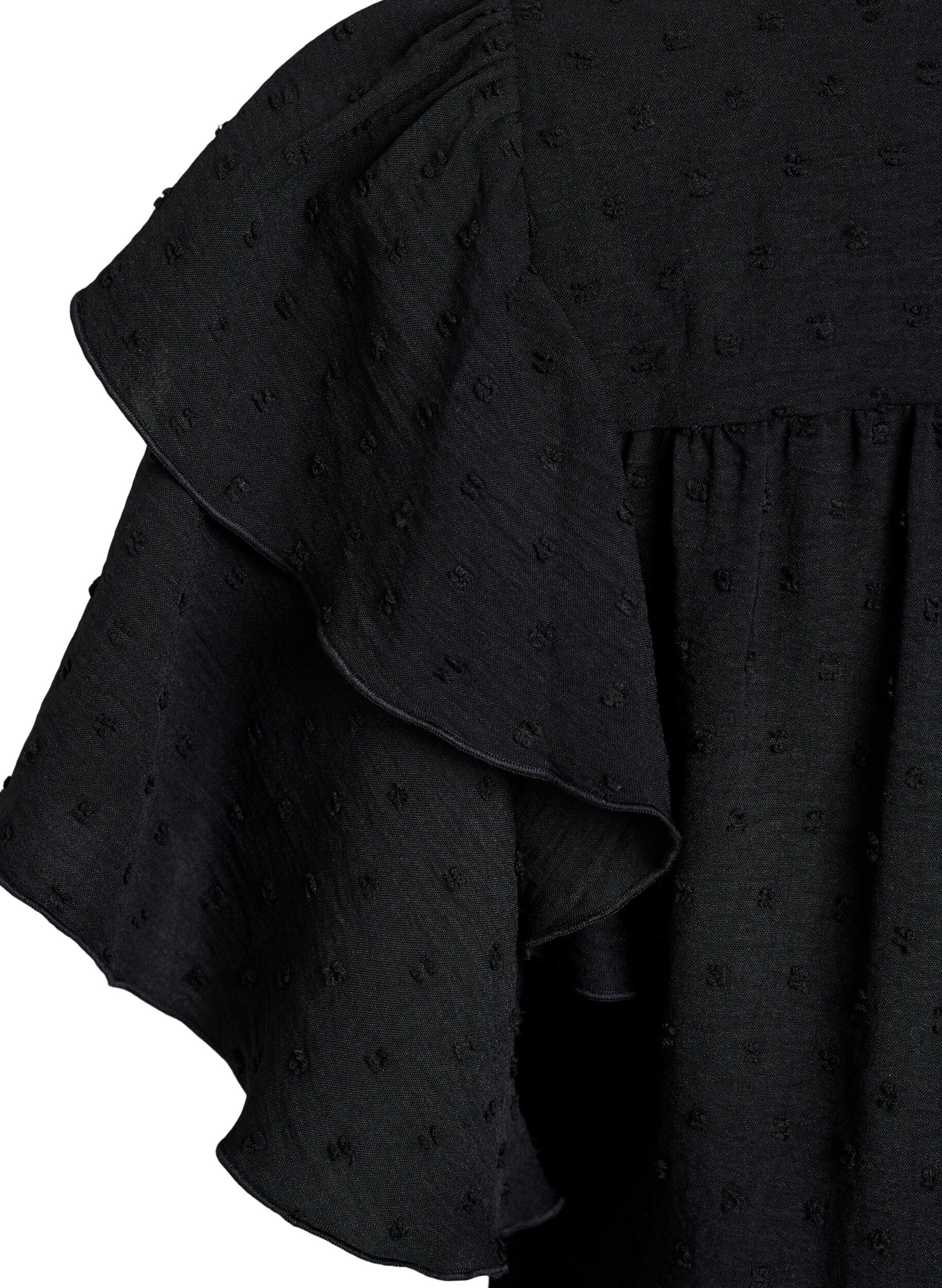 Zizzifashion Short dress with ruffle sleeves and dotted texture, Black, Packshot image number 3