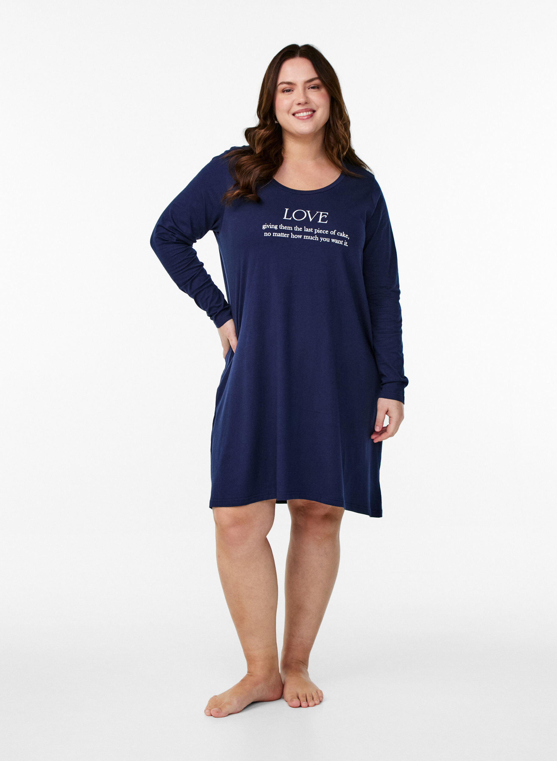 Zizzifashion Long-sleeved nightgown in organic cotton, Blue, Model image number 1