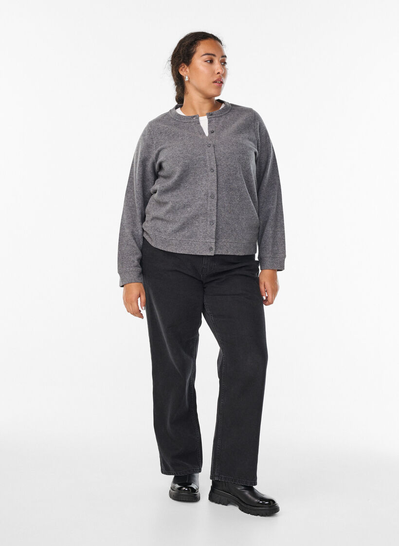 Jersey cardigan with round neck and buttons, Dark Grey, Model image number 1