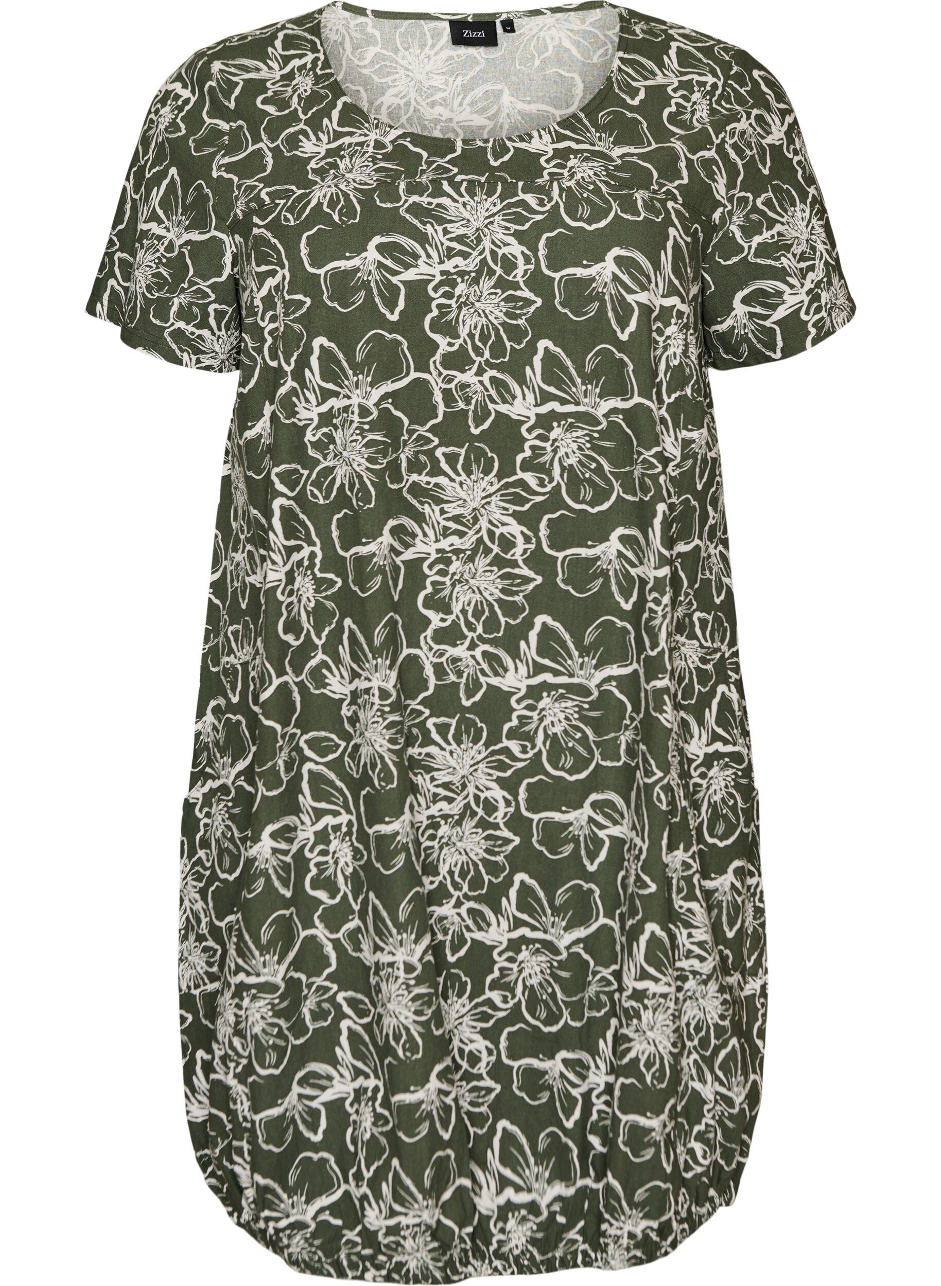 Zizzifashion Short-sleeved cotton dress with print, Green, Packshot image number 0