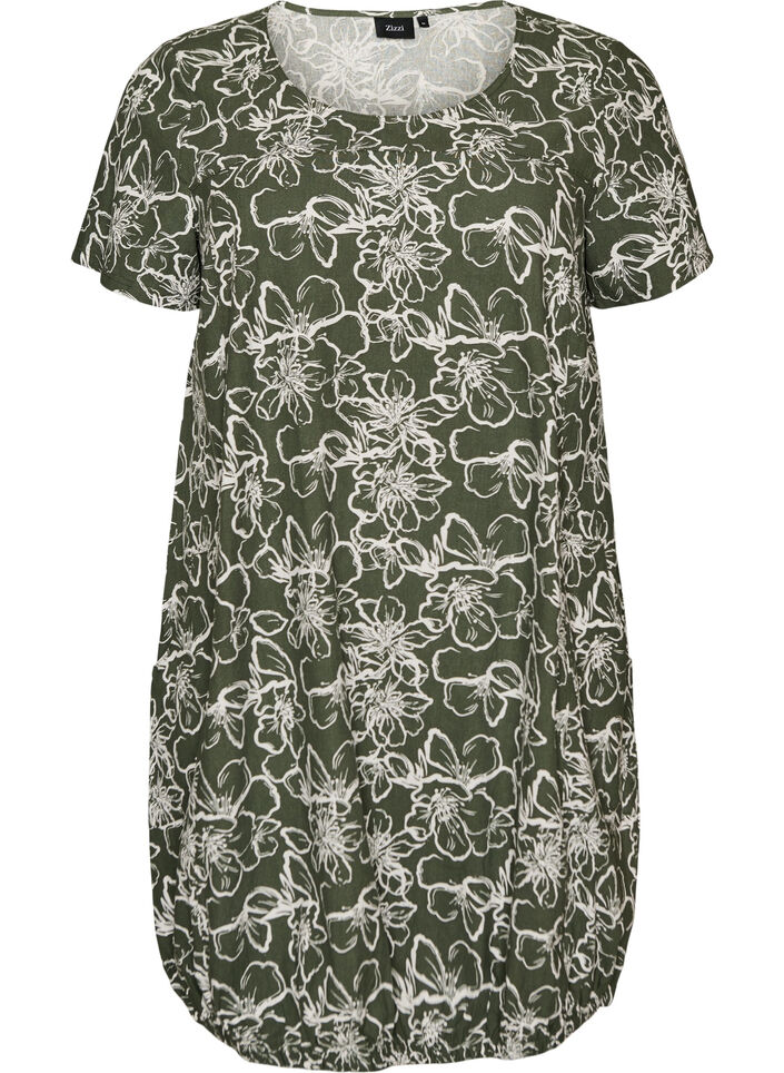 Short-sleeved cotton dress with print, Green, Packshot image number 0
