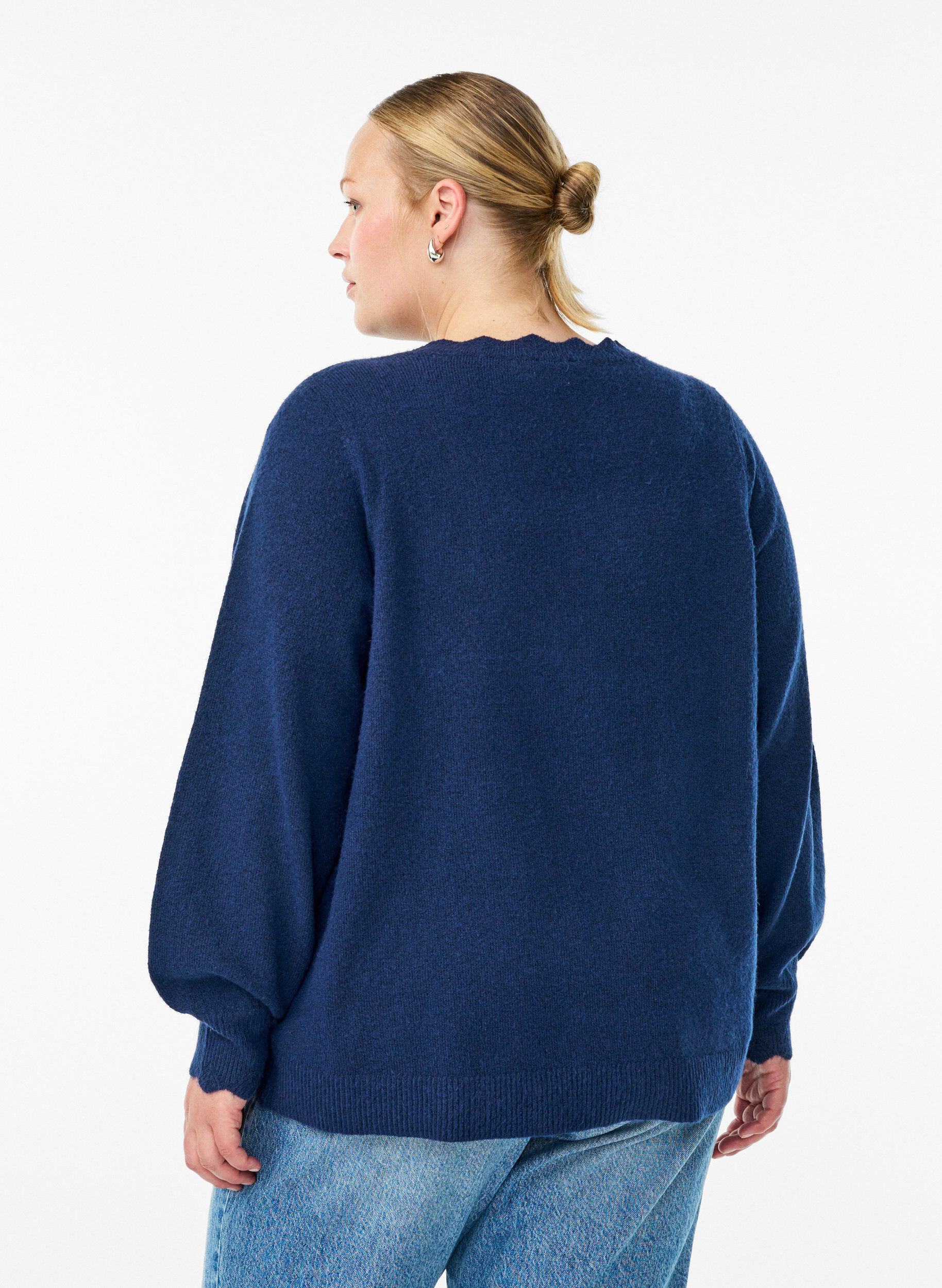 Zizzifashion Knitted blouse with wavy edges, Blue, Model image number 2