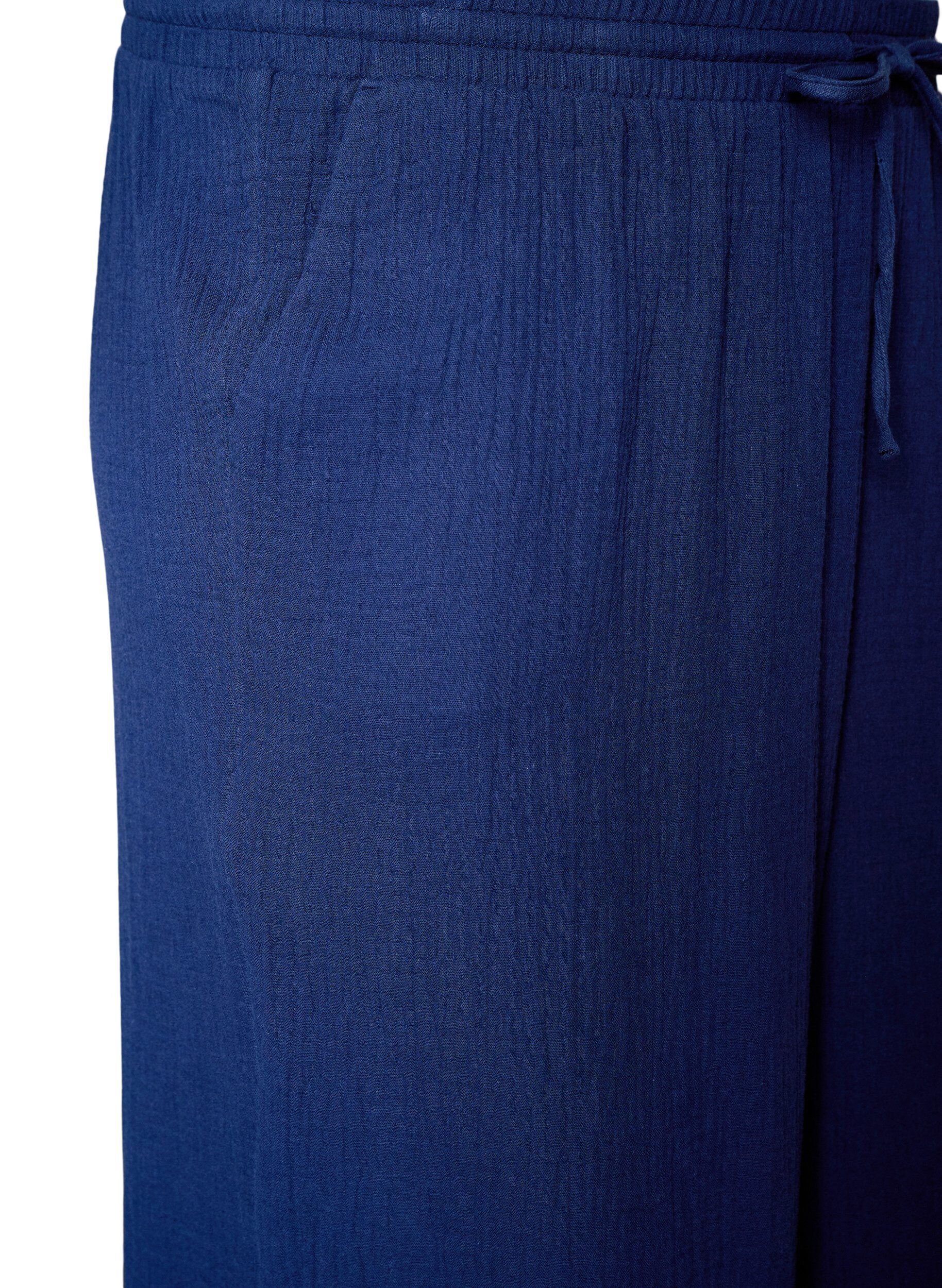 Zizzifashion Culotte trousers in cotton muslin with high waist, Blue, Packshot image number 2