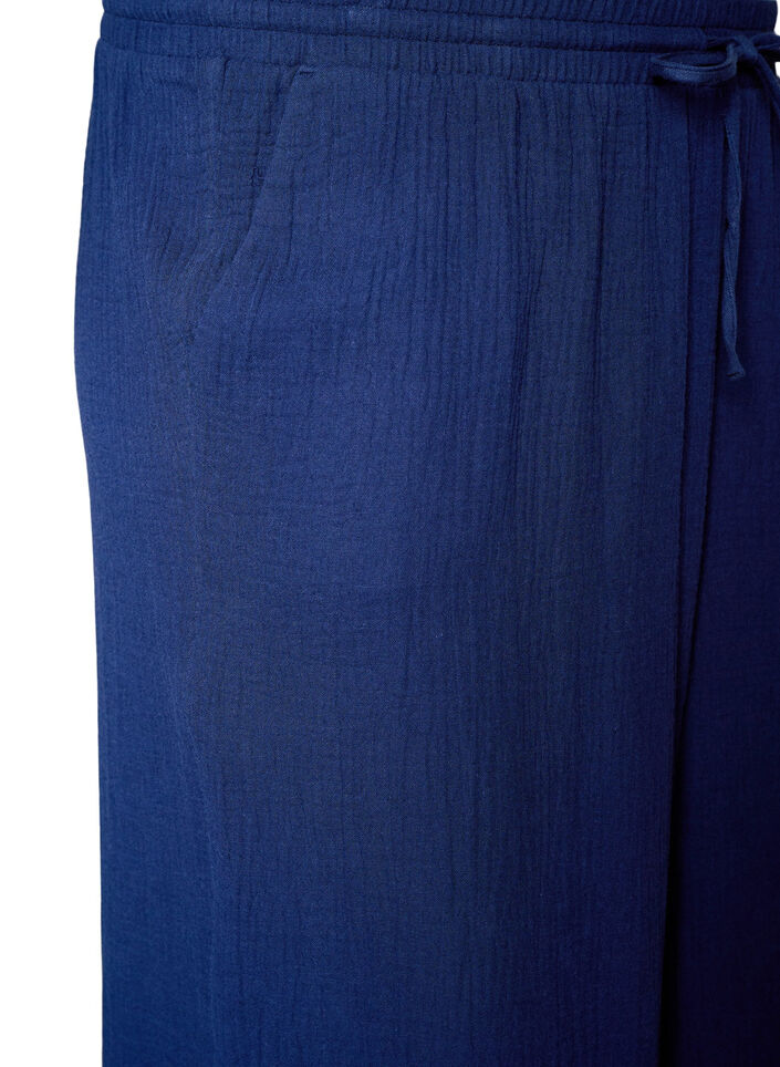 Culotte trousers in cotton muslin with high waist, Blue, Packshot image number 2