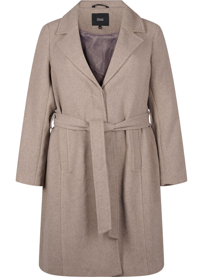 Long wool coat with belt, Moon Rock Mel. , Packshot image number 0