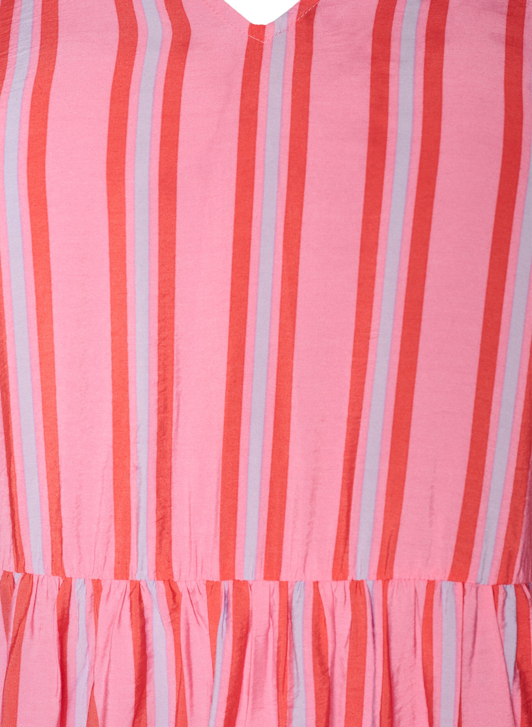 Zizzifashion Striped midi dress with an empire cut and ruffles, Pink, Packshot image number 2