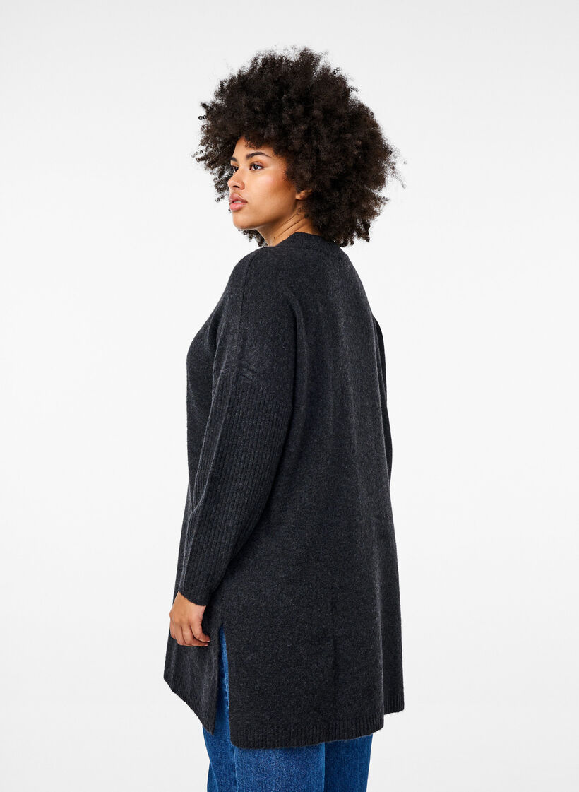 Long knitted blouse with long sleeves, Dark Grey Melange, Model image number 1