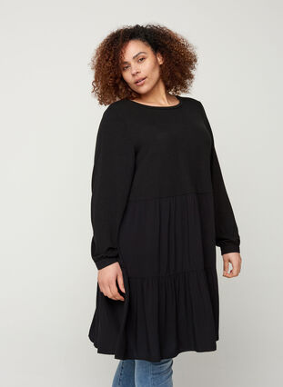 Long-sleeved dress with an A-line cut, Black, Model image number 0