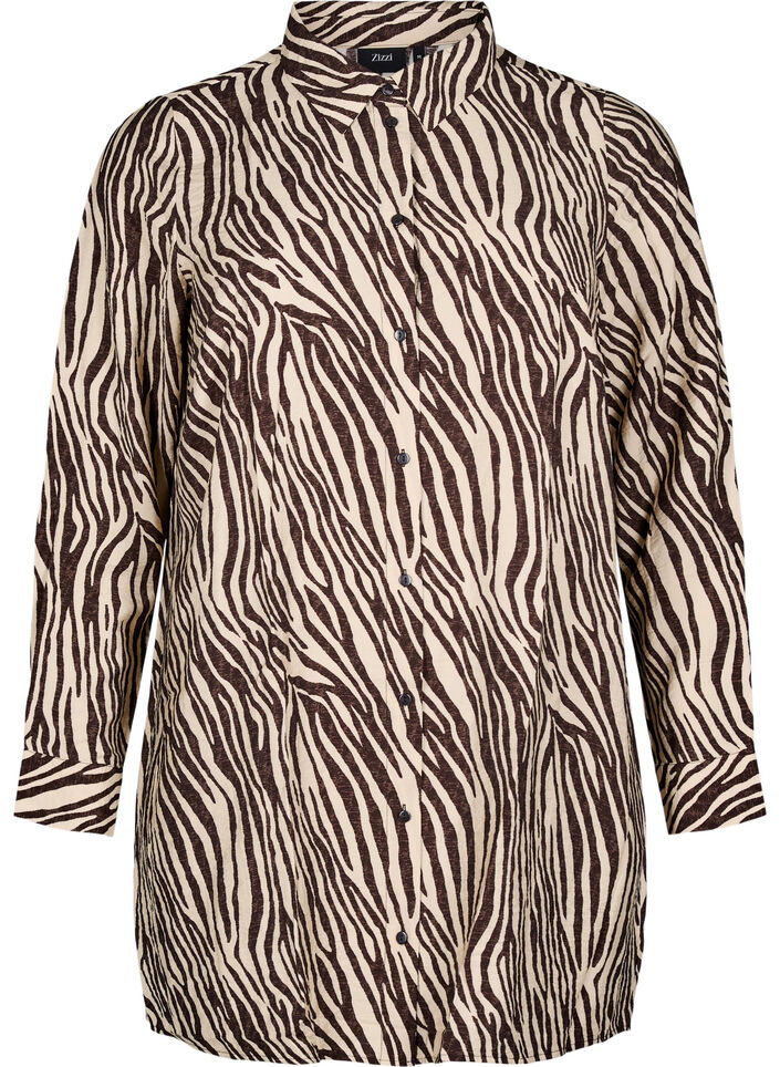 Long zebra print shirt, Brown, Packshot image number 0