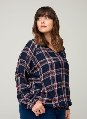 Checked viscose blouse, Check, Model image number 0