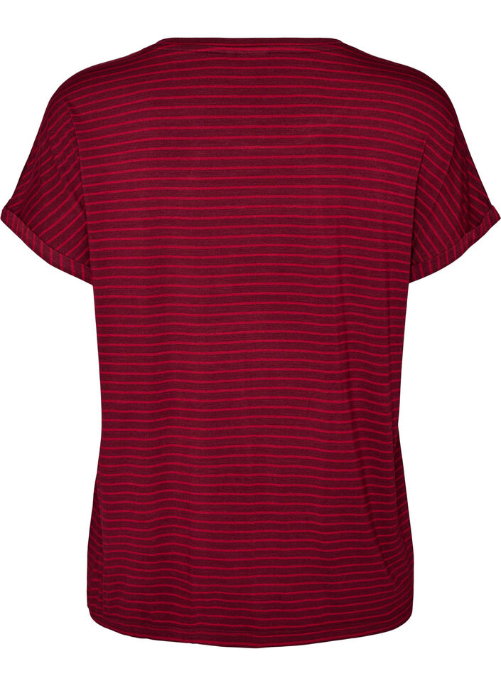 Striped T-shirt in viscose with a round neck, Red, Packshot image number 1