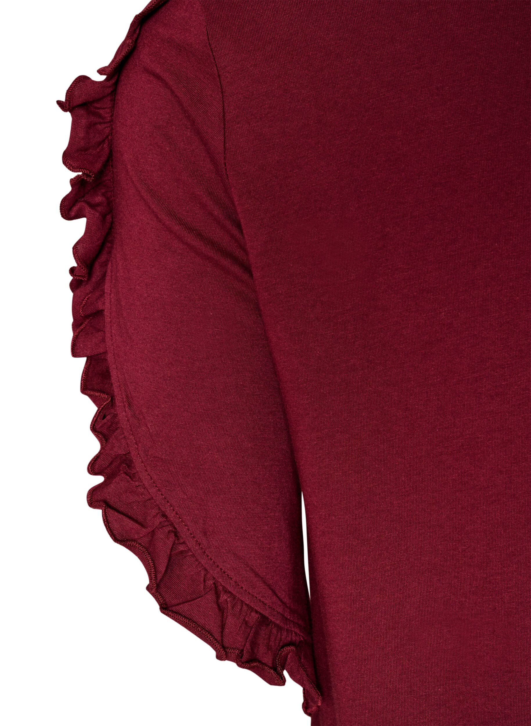 ZizzifashionNightgown in organic cotton with ruffle sleeves, Red, Packshot image number 3